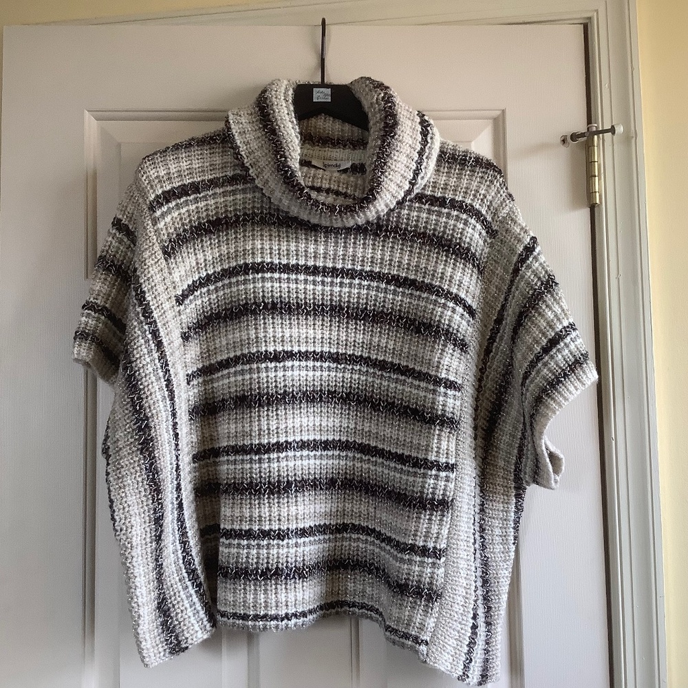 Splendid Jeanette Sweater Poncho Wool Blend Ivory Multi SZ XL